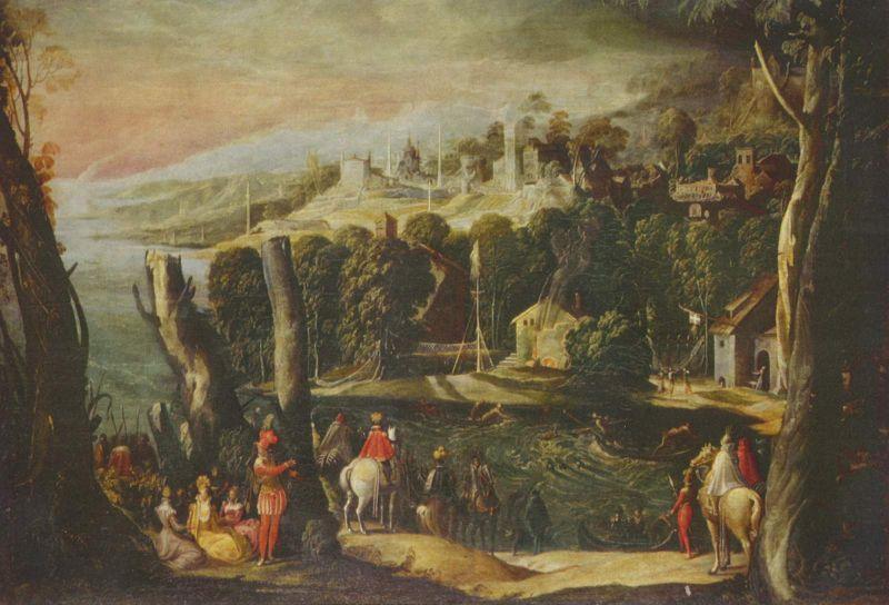 Pietro, Nicolo di Landschaft mit Damen und Reitern oil painting image
